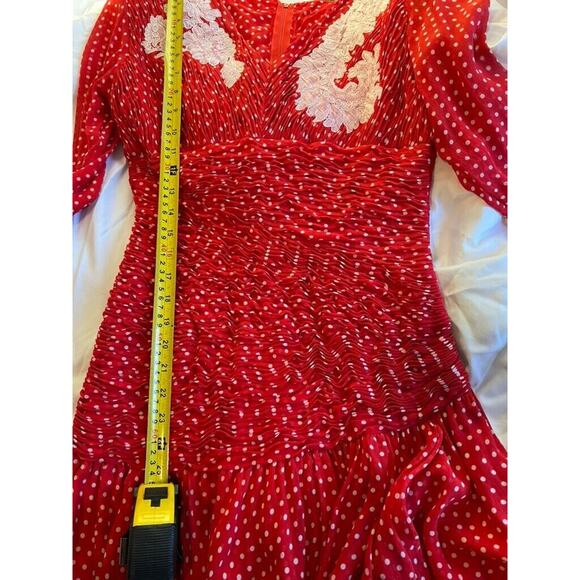 Scarlet Romance Polka Dot Ruched Drop Waist Floral applique Retro holiday Sz S/M - Picture 10 of 11
